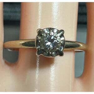 Vintage 14K Solid white Gold Solitaire engagement wedding Ring with 0.45 Carat